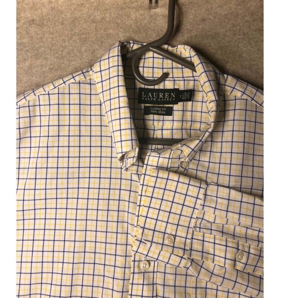 Lauren Ralph Lauren Mens Classic Fit Non Iron Plaid Button Down Shirt 17 32/33‎
